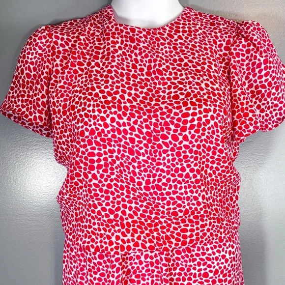 Joy Gordon Red & White Print Midi Dress Size 16 Short Sleeve Fit & Flare - Picture 5 of 11